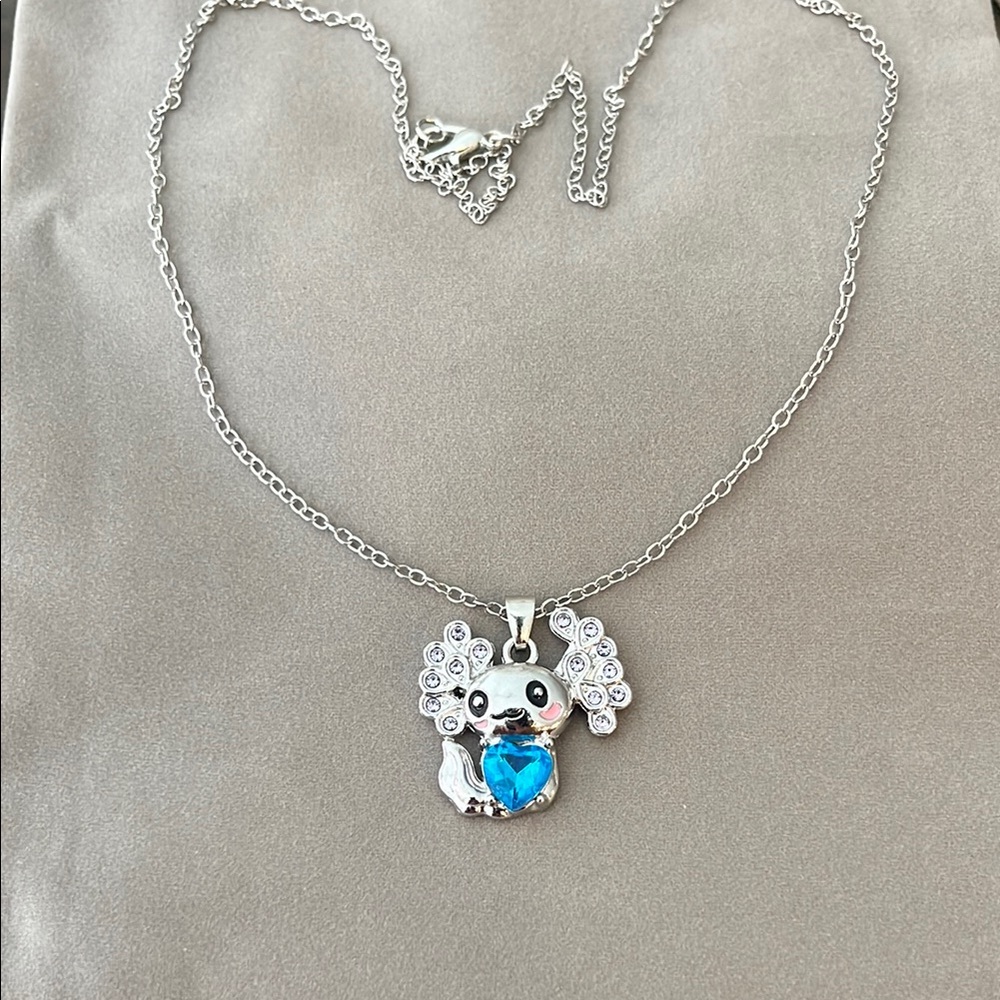 NEW Axolotl Necklace in Silver/Blue Gem - Picture 6 of 9